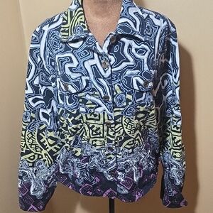 VINTAGE Shana K Abstract Button Down Shirt in Black, White, Yellow, and Purple